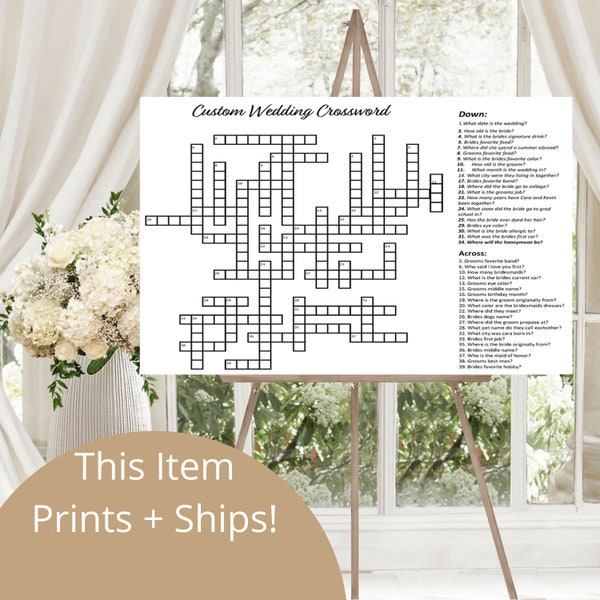 Giant Custom Crossword Puzzle, Crossword Puzzle, Wedding Activity, Lawn Games, Wedding Crossword Puzzle, Baby Shower Crossword, Games