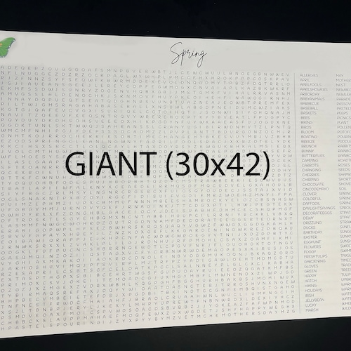 Giant Spring Word Search, Spring activities, Senior living Activity, Kids activity, Learning, Spring Decor, Games for adults, Games for kids