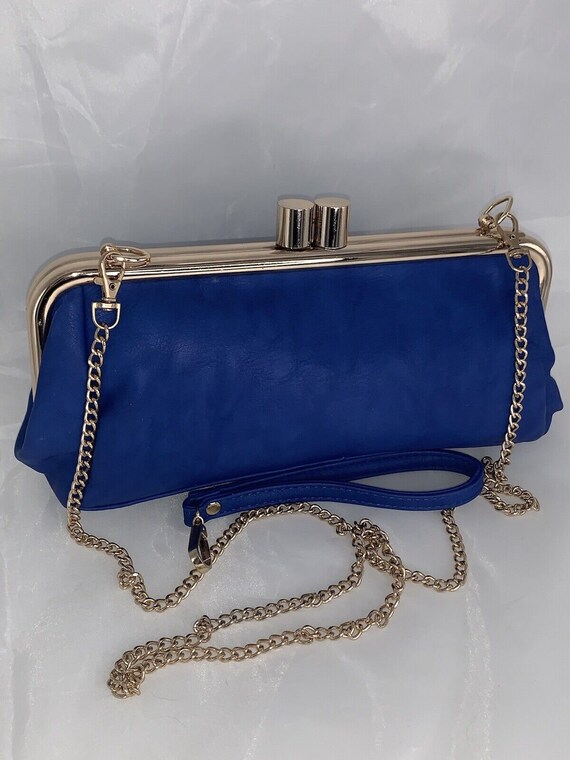 Blue Clutch Evening Handbag w/Chain Shoulder Stra… - image 1
