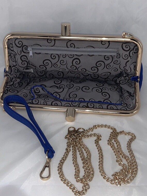 Blue Clutch Evening Handbag w/Chain Shoulder Stra… - image 6