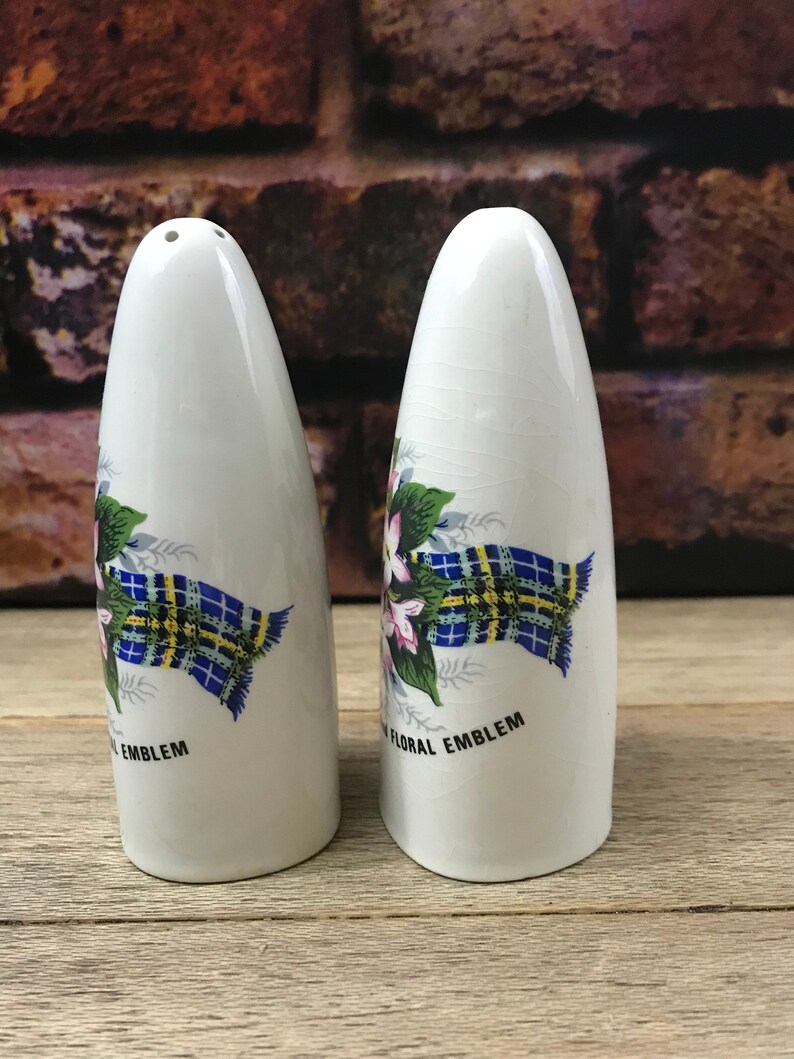 Vintage Ceramic Nova Scotia Tartan Floral Emblem Salt & Pepper Shakers