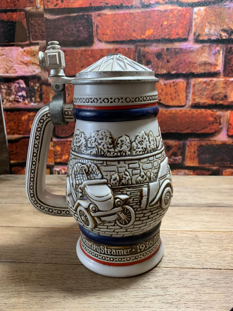 Vintage Avon Lidded Ceramic Beer-Stein Classic Cars 1979
