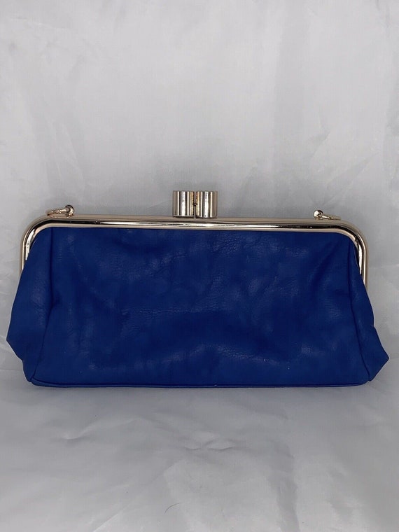 Blue Clutch Evening Handbag w/Chain Shoulder Stra… - image 3