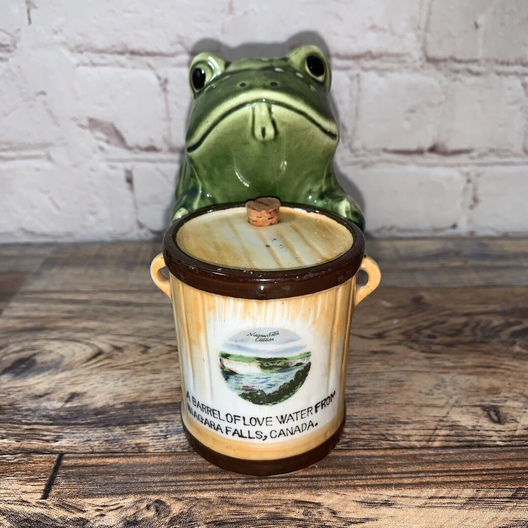 Vintage Frog Hugging Barrel Salt Pepper Shakers Ceramic Etsy