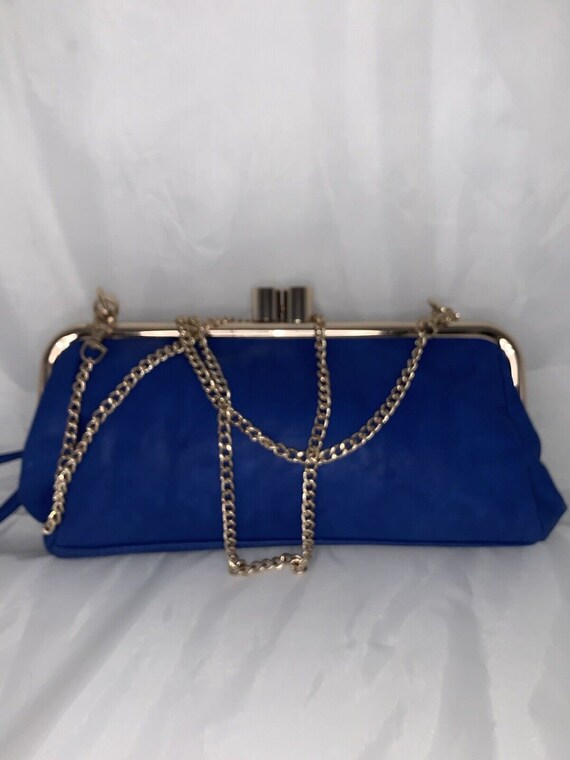 Blue Clutch Evening Handbag w/Chain Shoulder Stra… - image 2