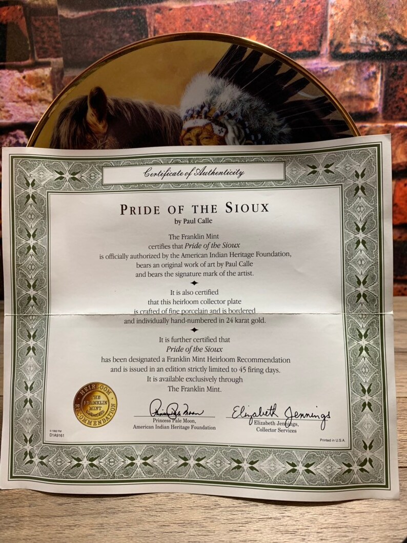 Pride of the Sioux Limited Edition Franklin Mint The Indian Heritage Foundation Museum
