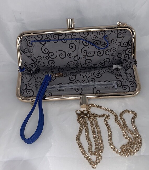 Blue Clutch Evening Handbag w/Chain Shoulder Stra… - image 5