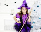 Toddler-Girls Witch Witch costume for girl Halloween Witch Costume Toddler witch dress Purple tutu skirt Tutu Witch