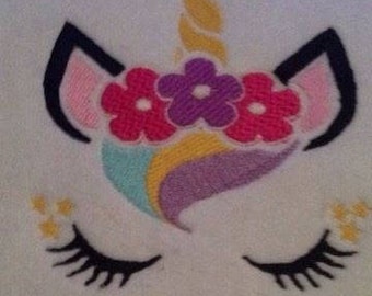 unicorn face machine embroidery design, rainbow hair, girls, girly, 9 formats, dst, exp, hus, jef, pes, vip, vp3, sew, xxx, 4x4, 5x7, 6x10
