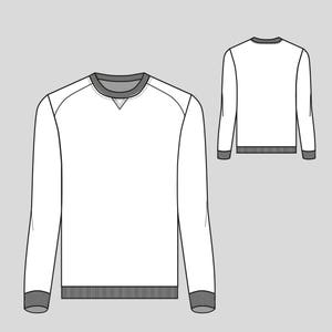 May include: White long-sleeve sweatshirt with a ribbed crew neck and cuffs. The sweatshirt has a V-shaped neckline.