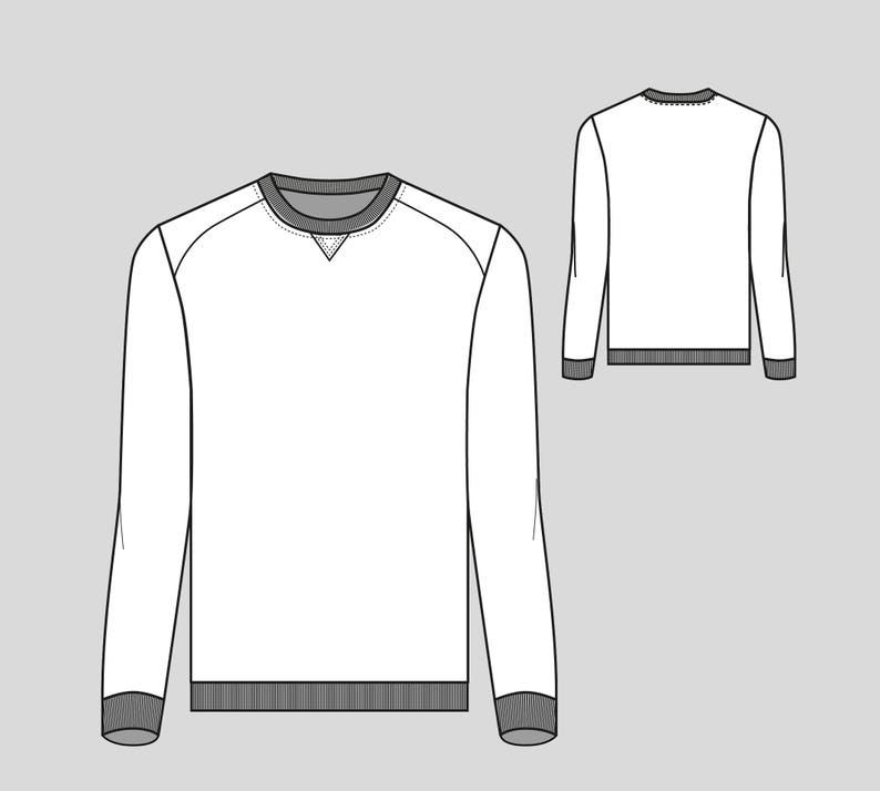 May include: White long-sleeve sweatshirt with a ribbed crew neck and cuffs. The sweatshirt has a V-shaped neckline.