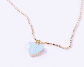 Blue enamelled gold plated chain necklace with tiny heart