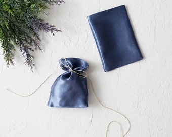 Dark indigo blue thick satin fabric pouch, 9x12 cm / 100 pcs