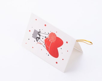 Valentines Day themed greeting card, 10x7 cm, Heart Shaped Balloon