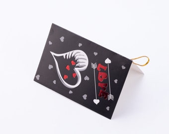 Valentines Day themed greeting card, 10x7 cm, Black Heart