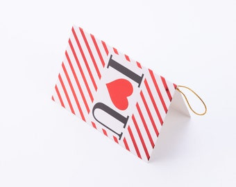 Valentines Day themed greeting card, 10x7 cm, Striped I Love You