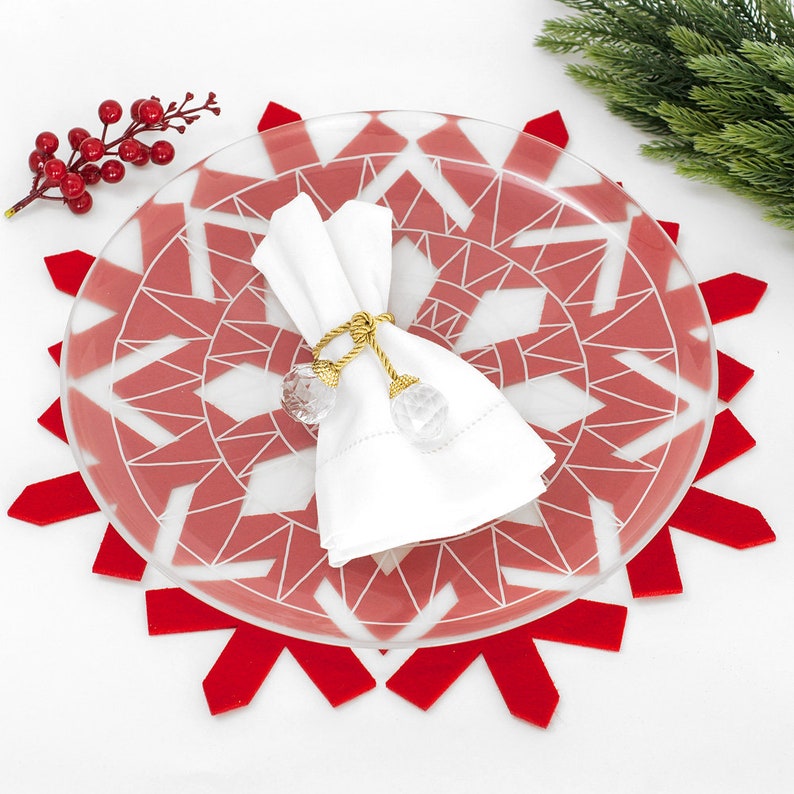 Red Snowflake Placemat 2/6/12 Pcs Laser Cut Felt Chritmas Etsy