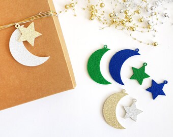 Felt moon ornament / 10 pcs  Midnight Blue