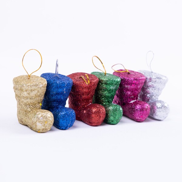Christmas ornament, 6 pcs colourful, glittery Noeal Baba boots / 1 piece