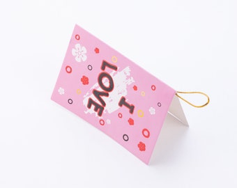 Valentines Day themed greeting card, 10x7 cm, Pink I Love You