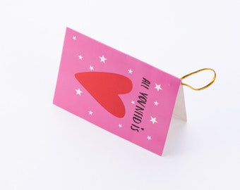 Valentines Day themed greeting card, 10x7 cm, Pink Heart and Stars