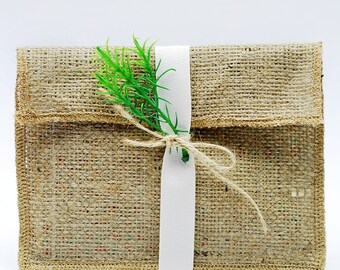 Jute envelope with ribbon, 14x19 cm / 100 pcs