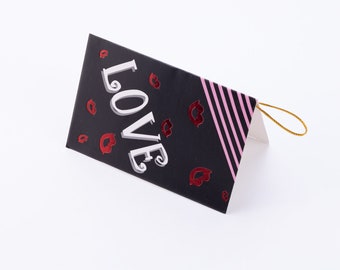 Valentines Day themed greeting card, 10x7 cm, Black Lips and Heart
