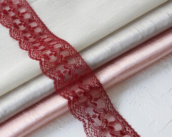 Burgundy lace ribbon, 6.5 cm / 5 metres