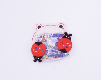 Star glitter ladybug buckle, Red / 2 pcs