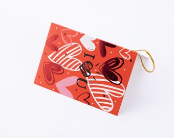 Valentines Day themed greeting card, 10x7 cm, Red Hearts