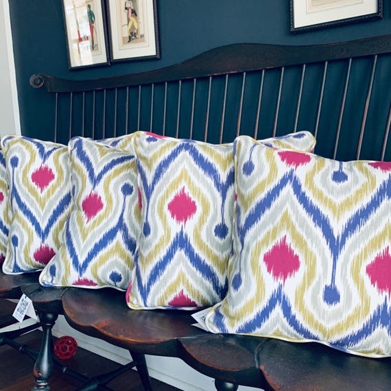 Set of Two (2) Handmade Cotton Ikat-style Colorful Fuchsia