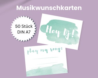 50 x Musikwunschkarten für Hochzeit / Geburtstag – ausgedruckt & zugeschnitten – Liedwünsche – Hochzeit Tischdeko – Party Ideen Unterhaltung