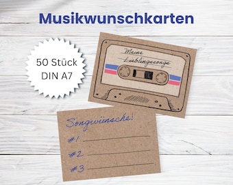 50 x Musikwunschkarten für Hochzeit / Geburtstag – Liedwunsch Karten – Hochzeit Spiele – Tischdeko – Hochzeit Party Ideen Unterhaltung