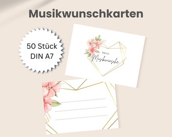 50 x Musikwunschkarten für Hochzeit / Geburtstag – Liedwunsch Karten – Hochzeit Spiele – Tischdeko – Hochzeit Party Ideen Unterhaltung