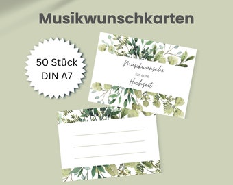 50 x Musikwunschkarten für Hochzeit / Geburtstag – Liedwunsch Karten – Hochzeit Spiele – Tischdeko – Hochzeit Party Ideen Unterhaltung