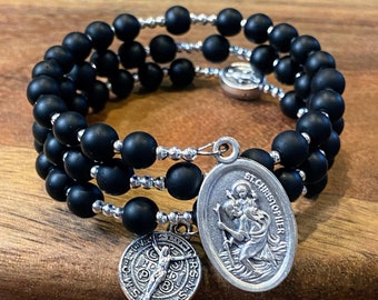 St. Christopher Rosary Bracelet | Memory Wire Rosary Wrap Bracelet