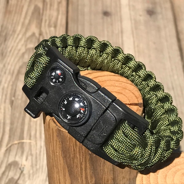 Paracord Emergency Survival Bracelet 9”with Compass/Whistle/Thermometer/Blade