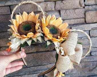 Sunflower Burlap Disney Ears Inspired Floral Disney Ears Wire Ears Flower Crown Minnie Mickey Mouse Headband Flower and Garden Festival