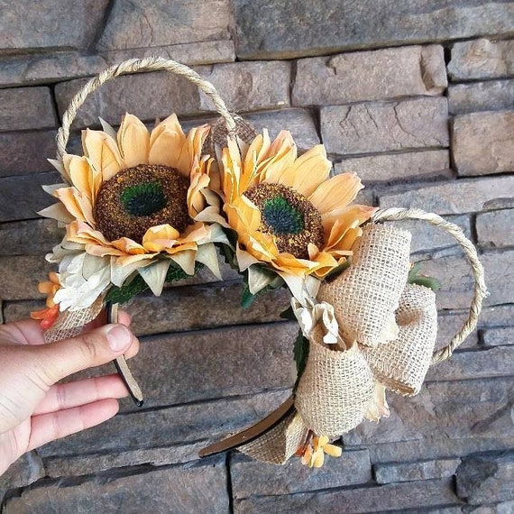 Sunflower Burlap Disney Ears Inspired Floral Disney Ears 