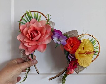 Hawaiian Disney Inspired Floral Wire Ears Flower Crown Minnie Mickey Mouse Headband Flower and Garden Festival