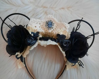 Halloween, Foolish, Mortals,  Disney Inspired Wire Ears Floral Flower Crown Minnie or Mickey Mouse Ears Headband Flower and Garden Festival