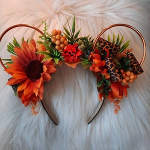 Jungle, Tiger, Cat, Disney Inspired Wire Ears Floral Flower Crown Minnie or Mickey Mouse Ears Headband Flower and Garden Festival