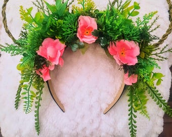 Te Fiti, goddess,greenery, Tropical, Disney Inspired Floral Disney Ears, Wire Ears, Flower Crown, Minnie or Mickey Mouse Ears Headband