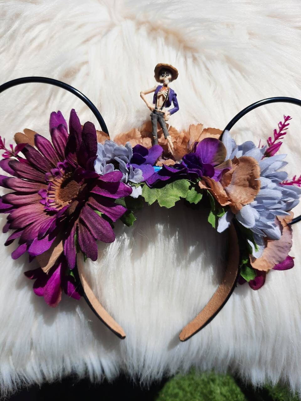 Day of the Dead Skeleton Disney Inspired Wire Ears Floral Flower