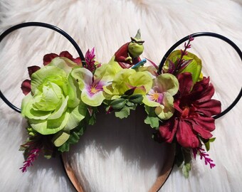 Slug Monsters Disney Inspired Wire Ears Floral Flower Crown Minnie or Mickey Mouse Ears Headband Flower and Garden Festival
