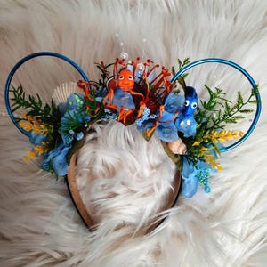 Dory and Nemo, Finding Nemo, Disney Inspired Wire Ears Floral Flower Crown Minnie or Mickey Mouse Ears Headband Flower and Garden Festival