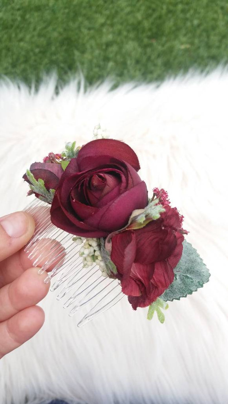 Bridal Floral Hair Comb Floral Hair Comp Burgundy Hair Comb Hair Pick Bridal Updo Hair Piece