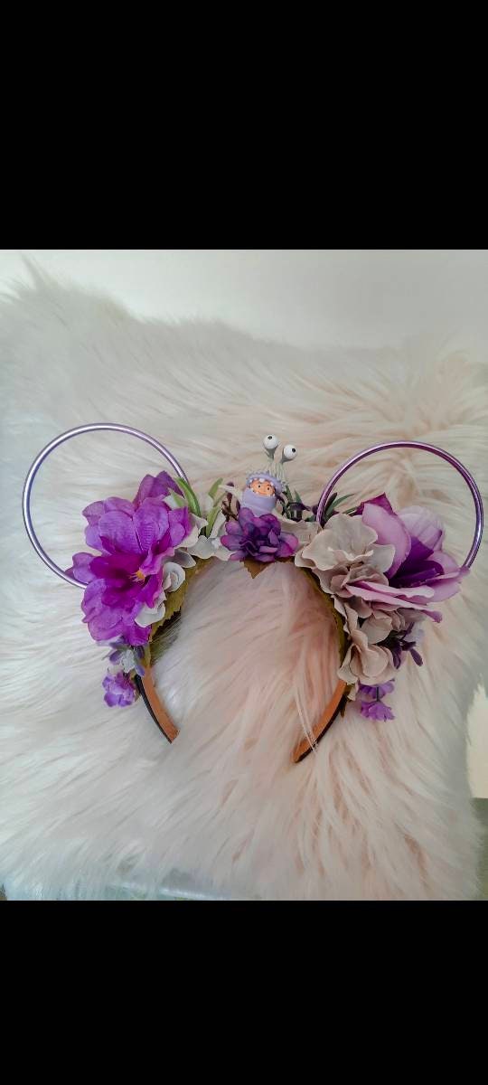 Boo, Monsters Inc Disney Inspired Wire Ears Floral Flower Crown Minnie or Mickey Mouse Ears Headband Flower and Garden Festival