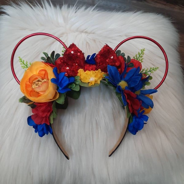 Princess Disney Ears Inspired Floral Wire Flower Crown Minnie Mickey Mouse Headband Flower and Garden Festival