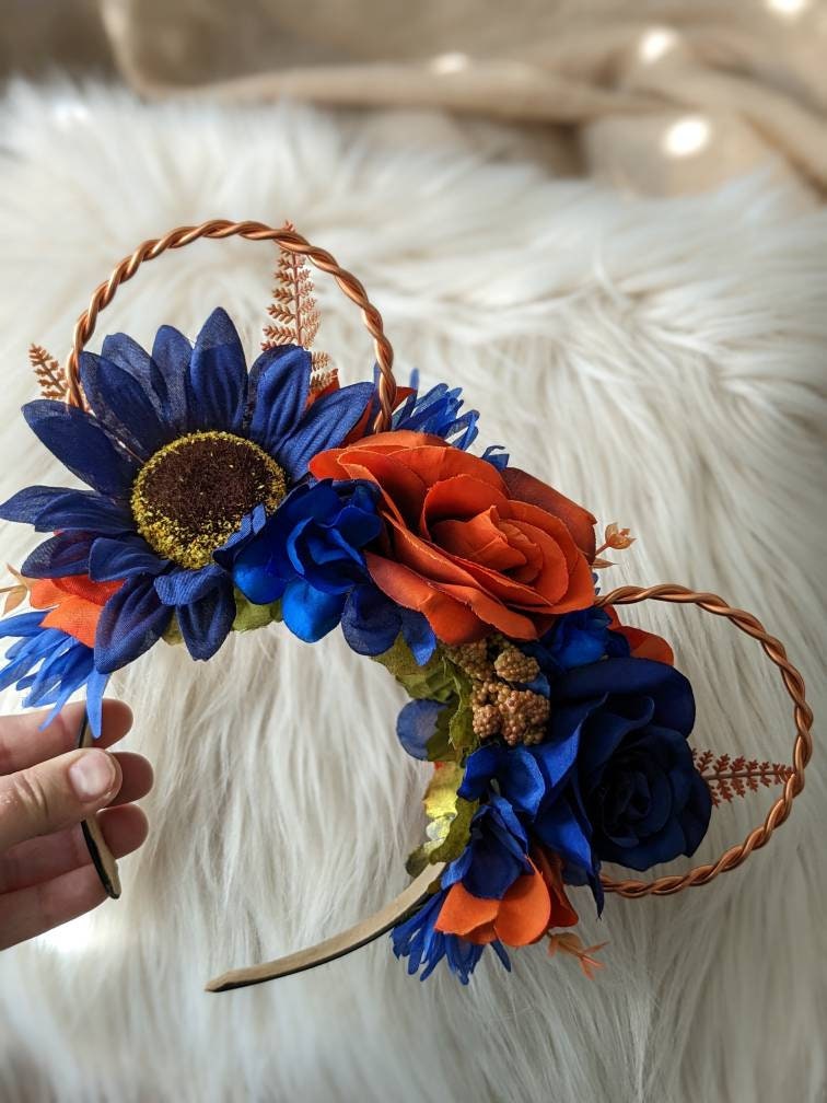 Disney Inspired Wire Ears Floral Flower Crown Minnie or Mickey